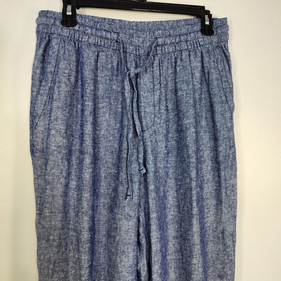 Old Navy Pants Medium Tall High Waisted Linen Blend Straight Cropped Chambray - Picture 4 of 10